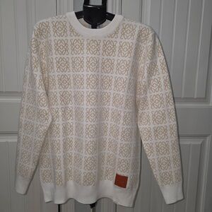 Loewe Cream Crewneck Sweater with Beige Logo Pattern